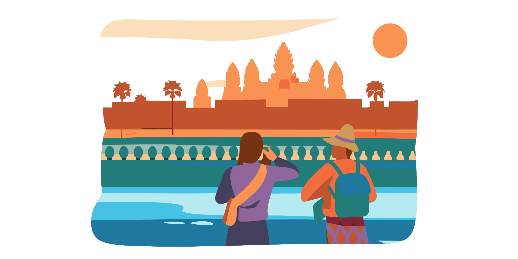 Mature travellers exploring Angkor Wat during Cambodia's dry season
