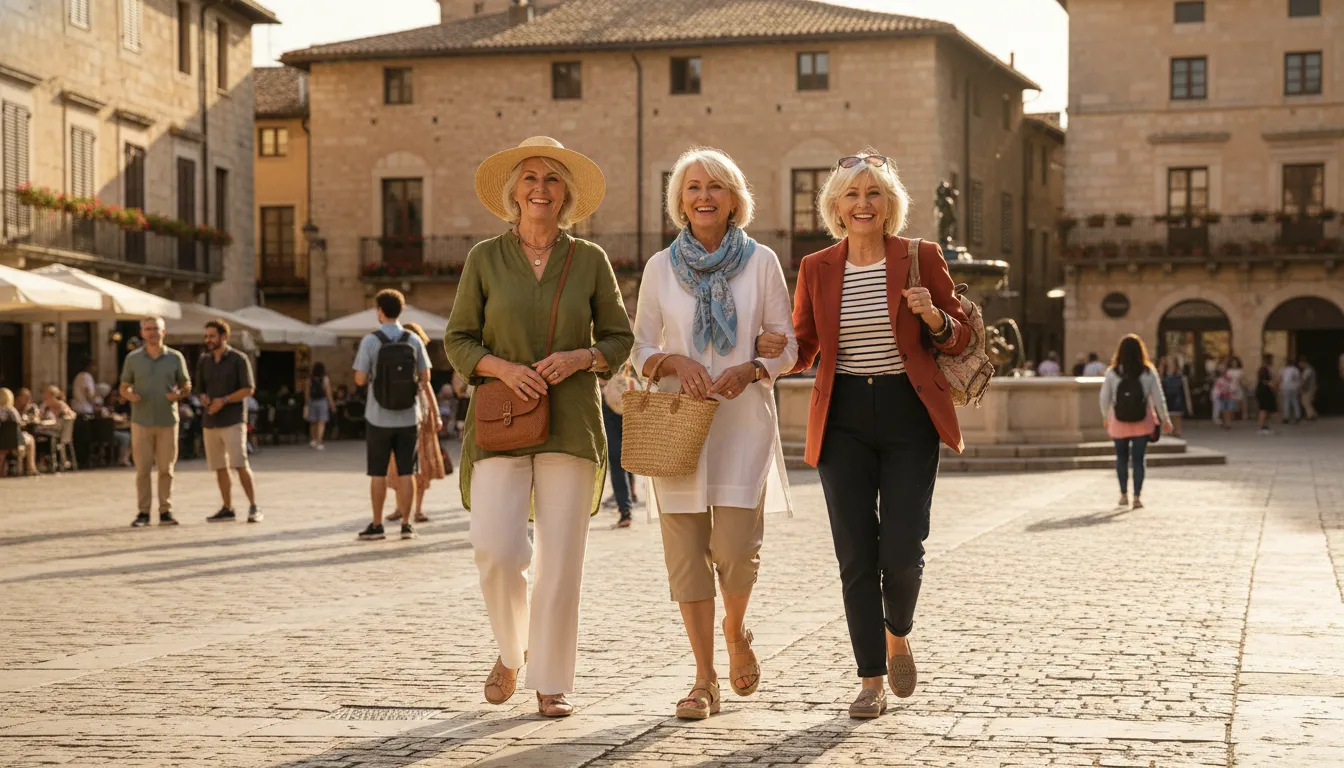 Senior women friends enjoying a small group cultural tour