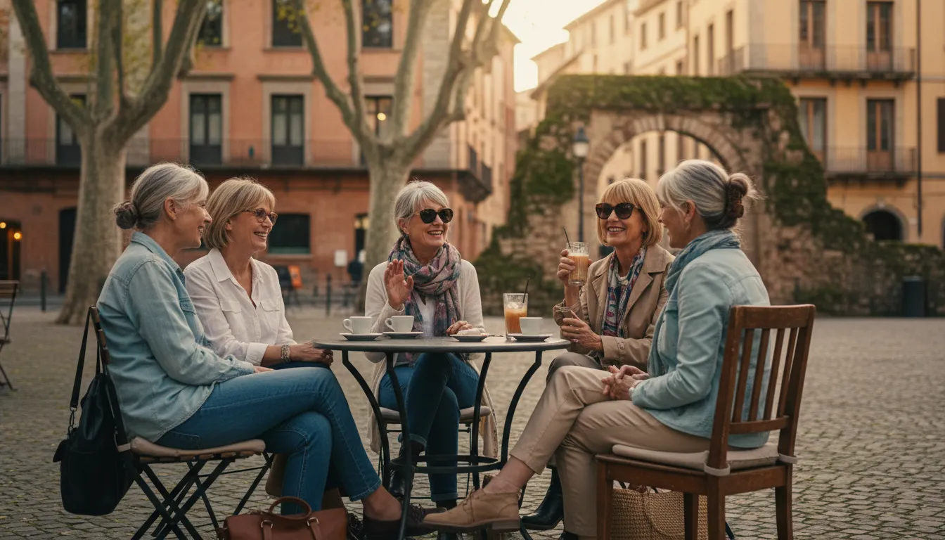 Women over 50 enjoying conversation during an escorted group tour