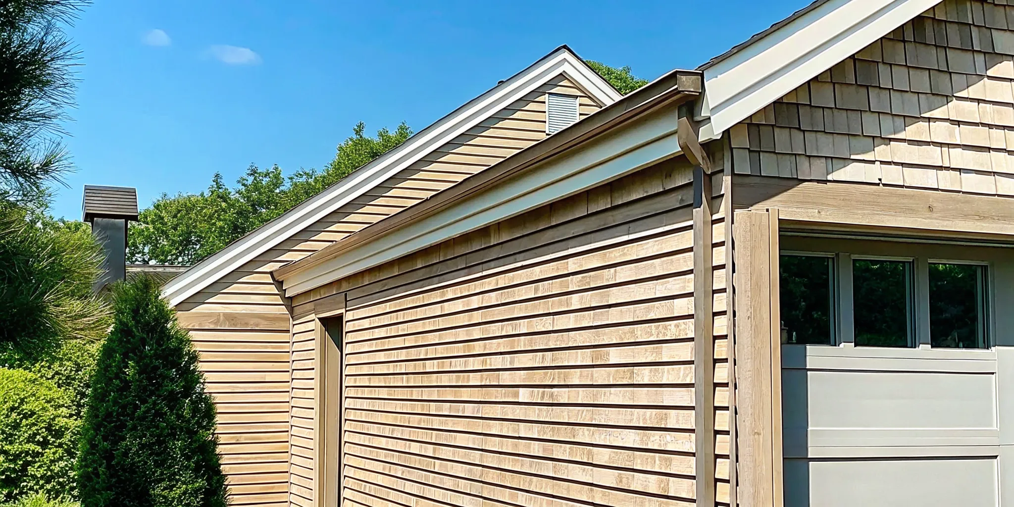 Weathered cedar siding beside professionally restored cedar siding