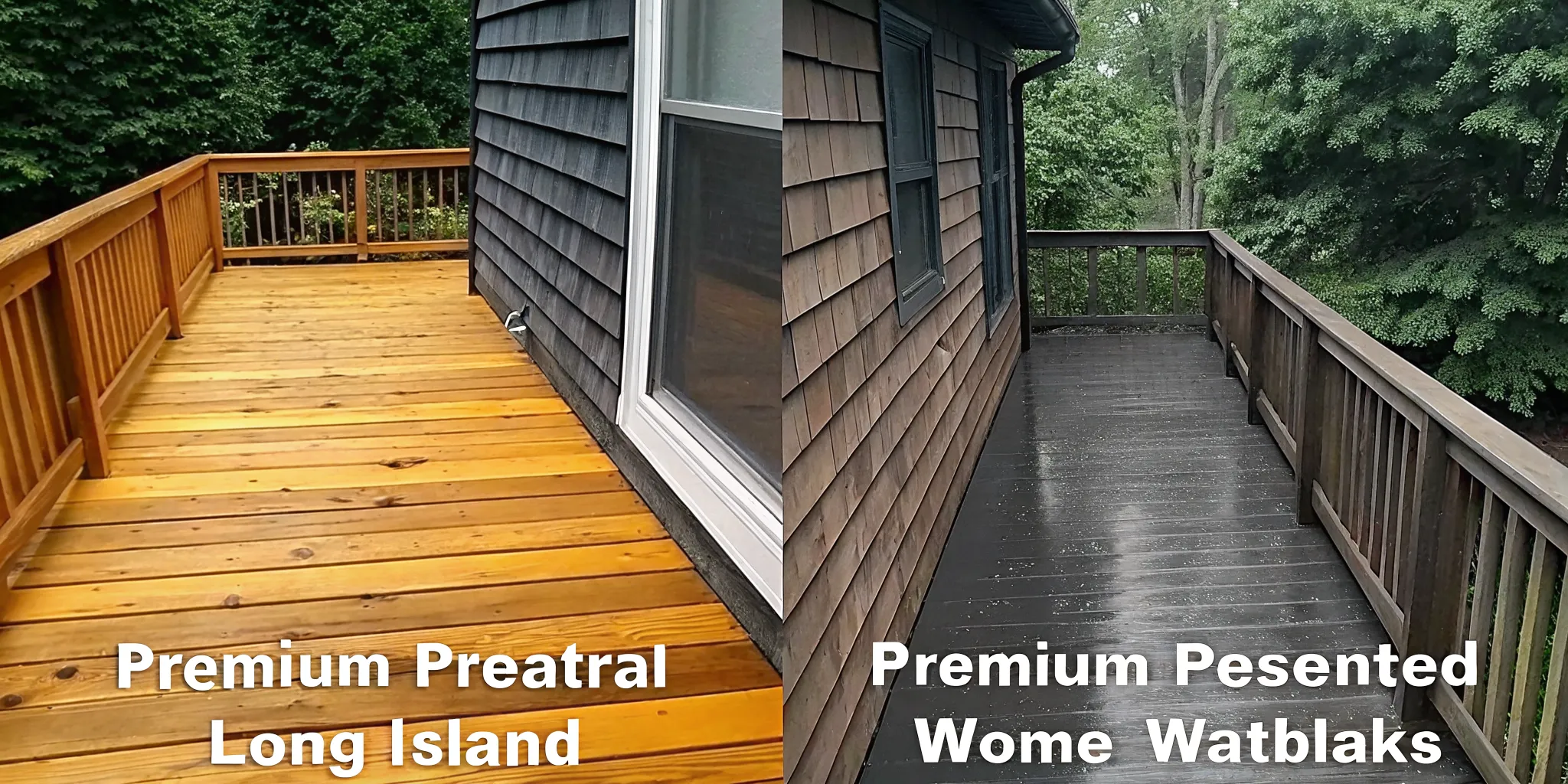 Comparison of cleaned and restored wood decking at a Long Island home