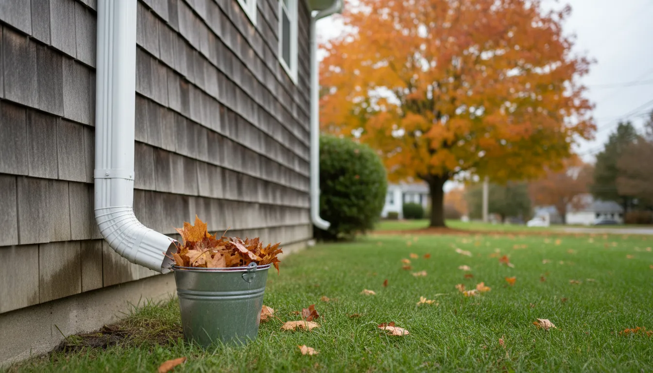 Clear Long Island gutter and downspout after seasonal debris removal