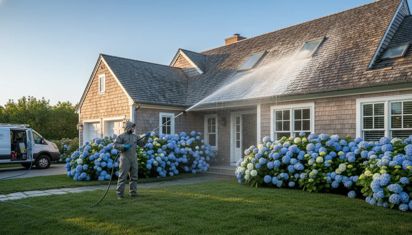 Gulf2Bay Softwash roof cleaning Hamptons evaluation for cedar and asphalt shingles