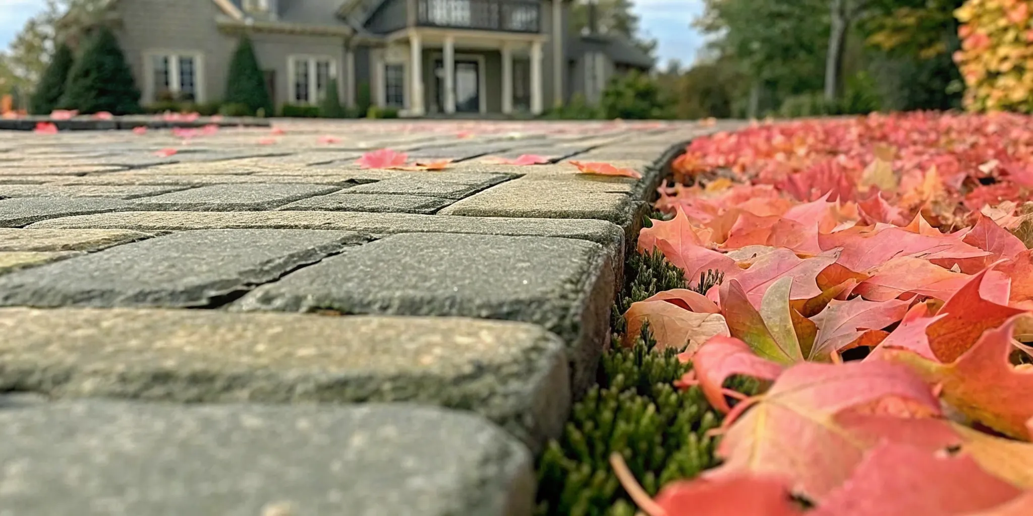 Sealed paver walkway on a coastal Long Island property ready for winter