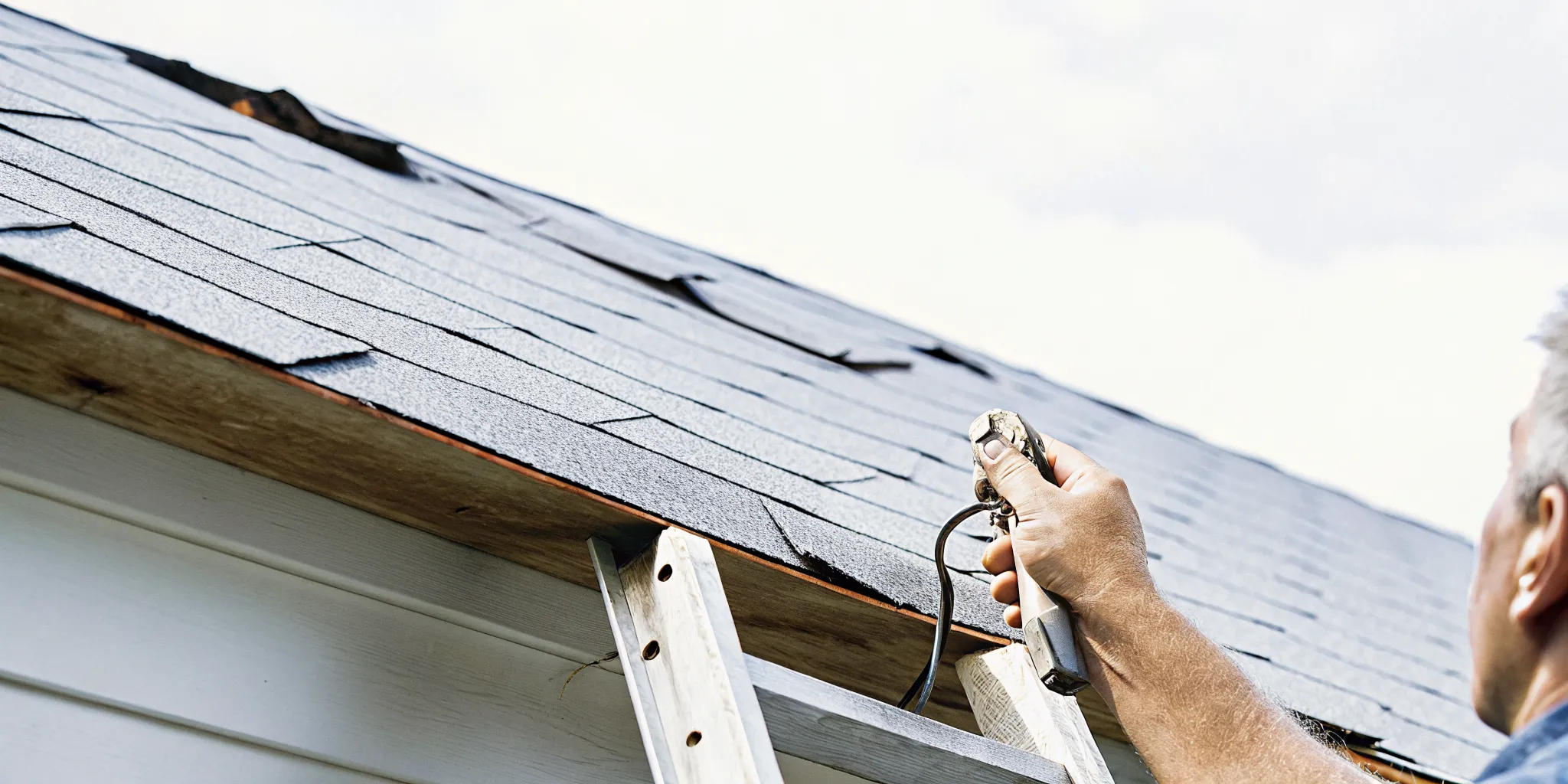 Roofing contractor documenting hail damage for a Texas roof insurance claim