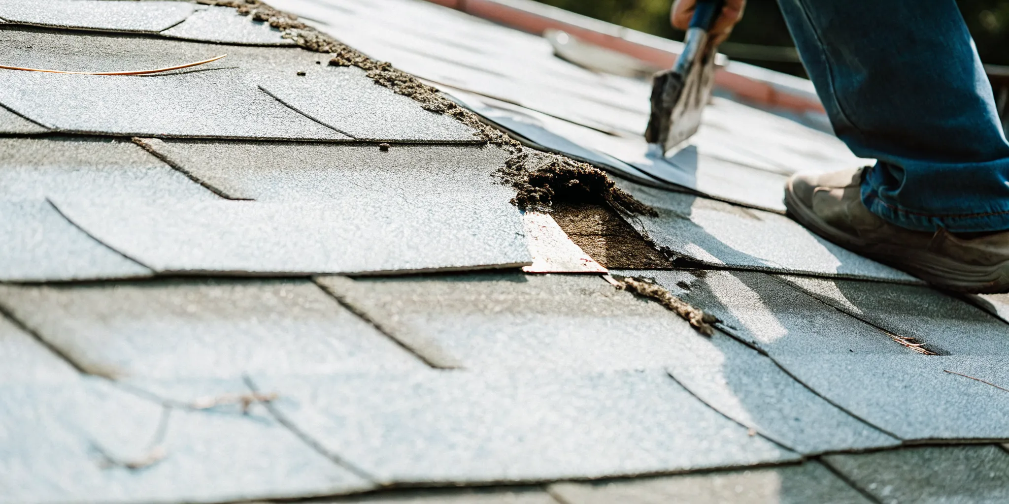 Close-up of hail damage and granule loss on Austin roof shingles