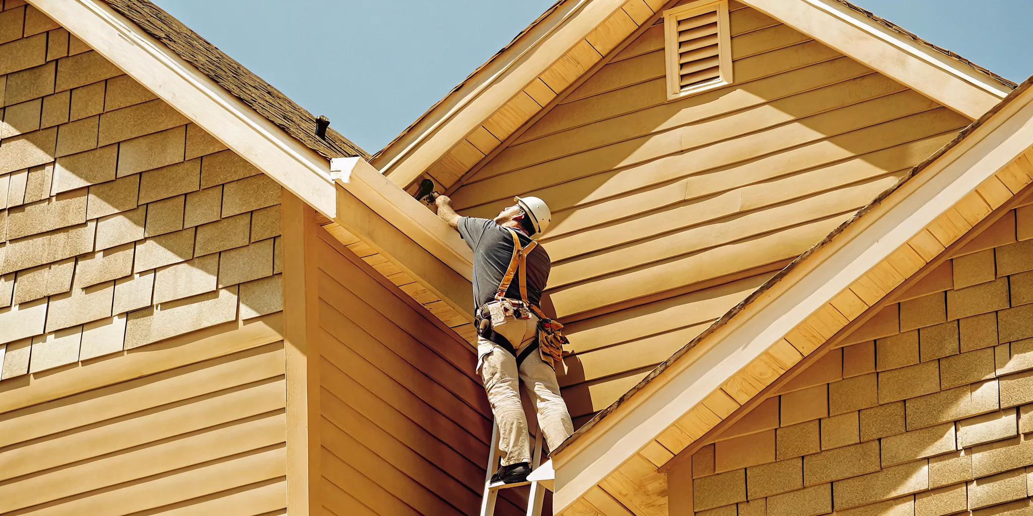 Professional roofer inspecting ridge vents and attic ventilation on a residential home in Houston Texas