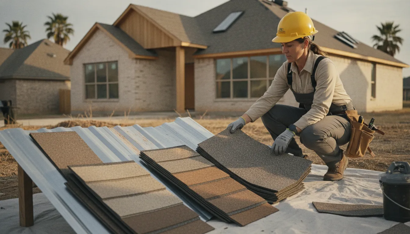 Roofing material options being reviewed for a Texas home
