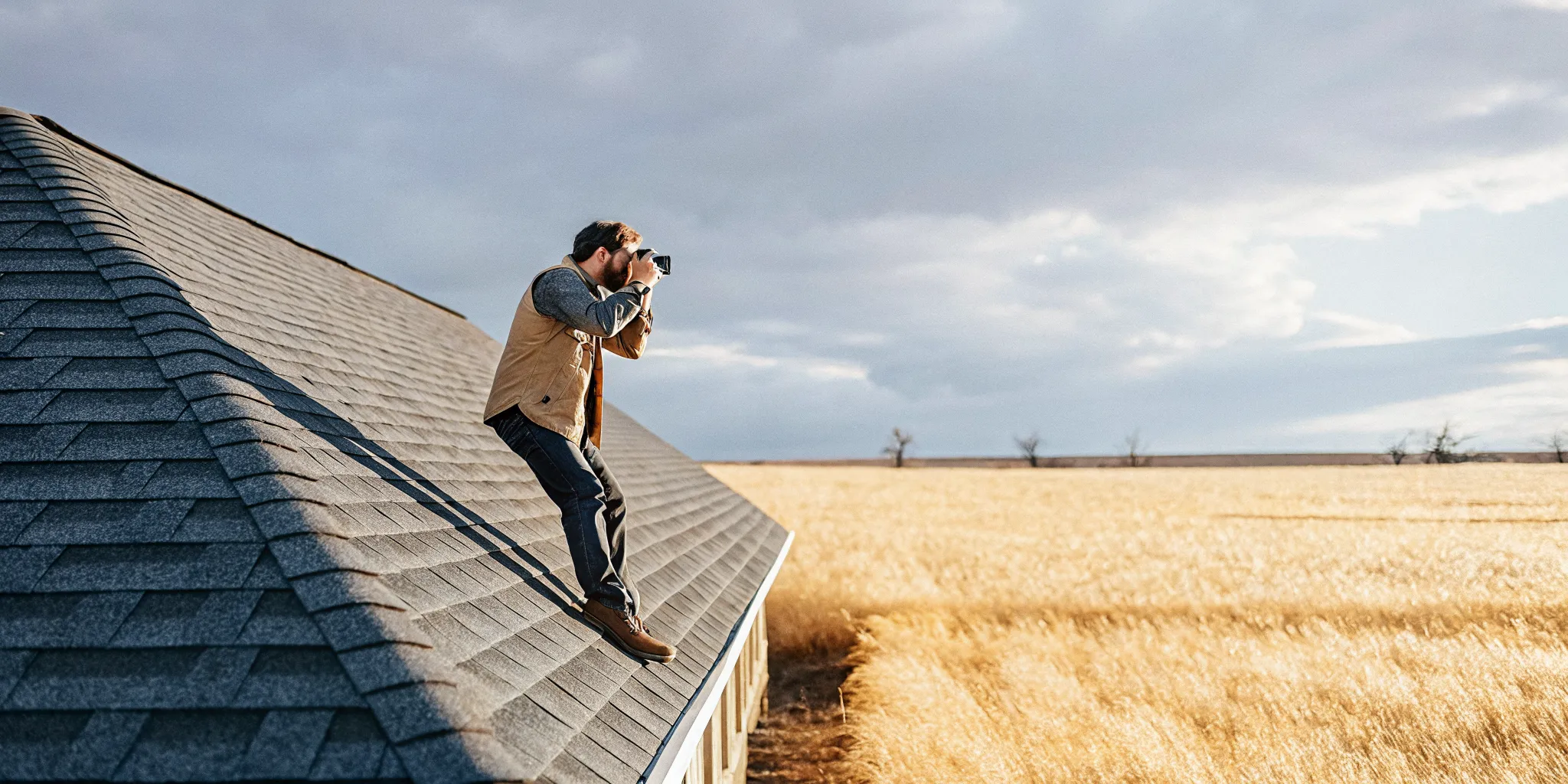 Contractor documenting roof damage after an insurance claim denial