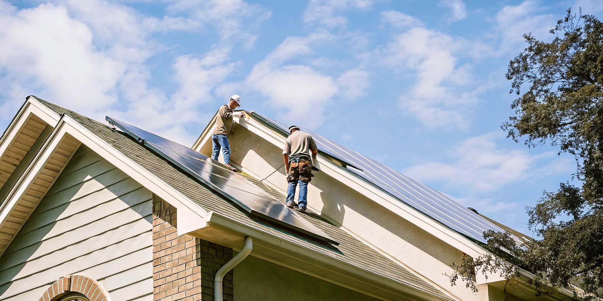 Roofing crew preparing to replace roof with solar panels removed