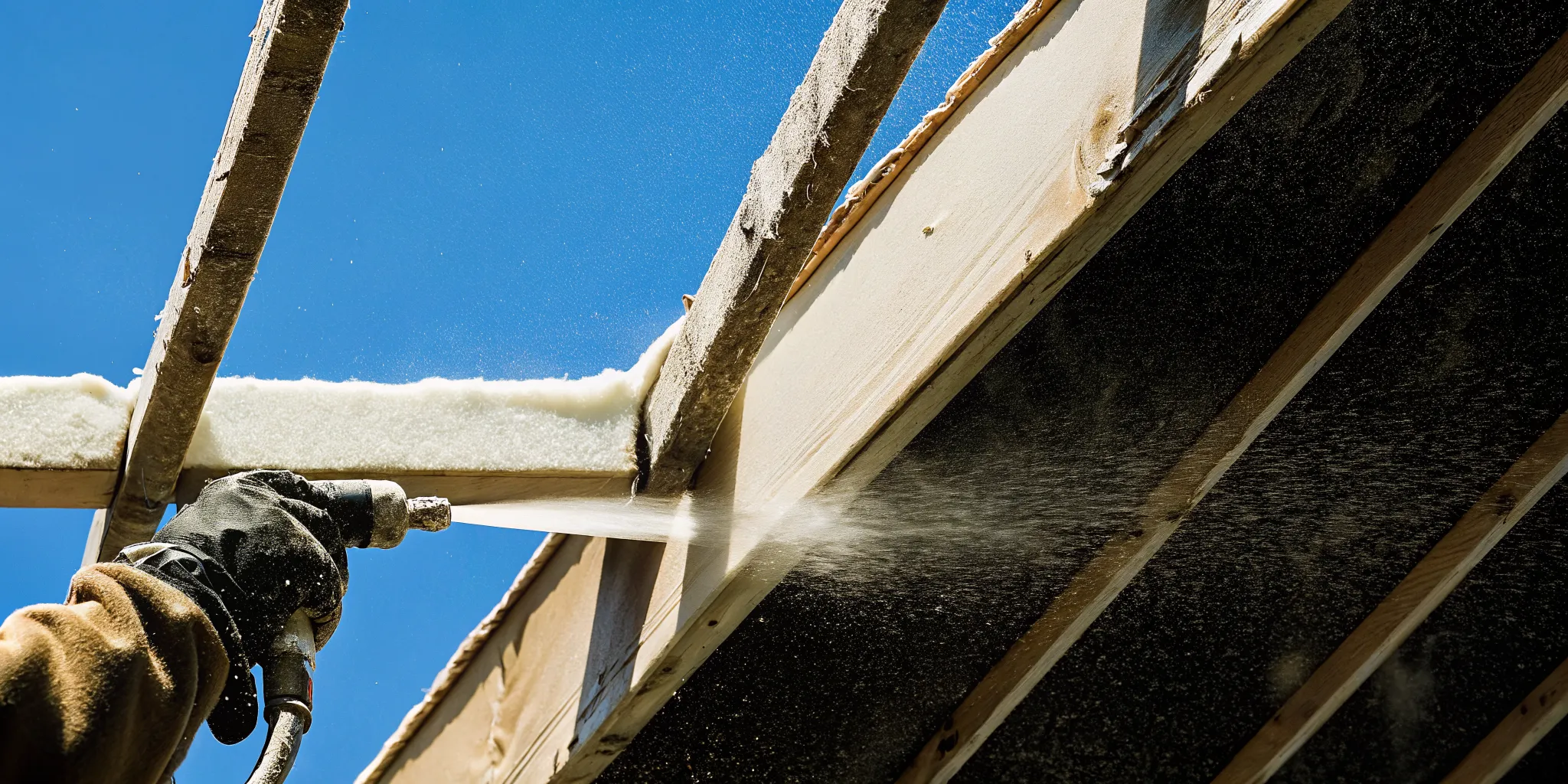 Spray foam insulation applied under a roof deck in a Texas attic