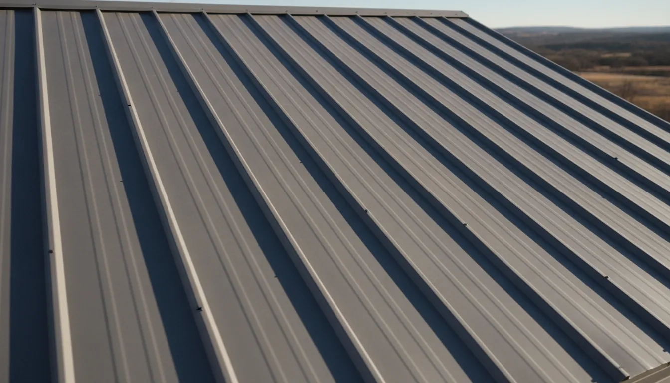 Close-up of concealed-fastener standing seam metal roof panels with raised vertical seams