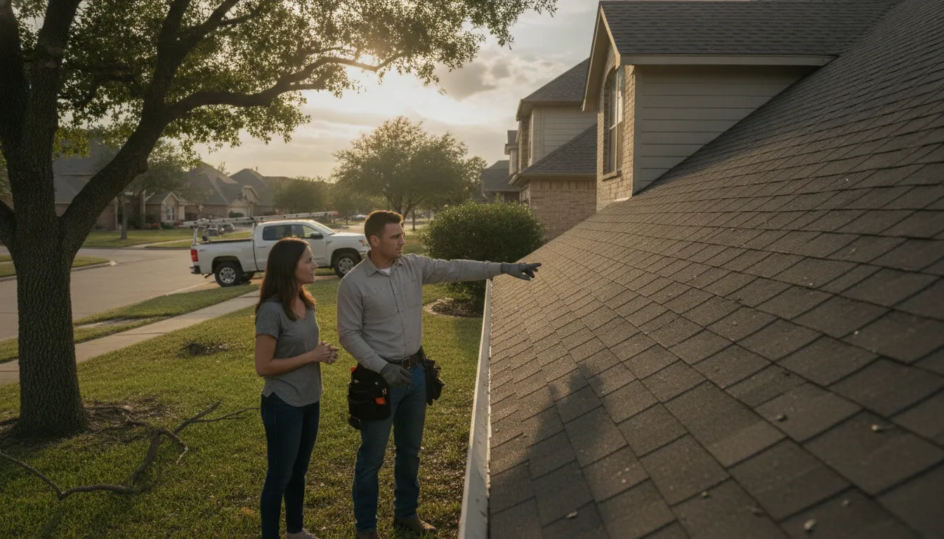 Roofing professional discussing an inspection with a Texas property owner