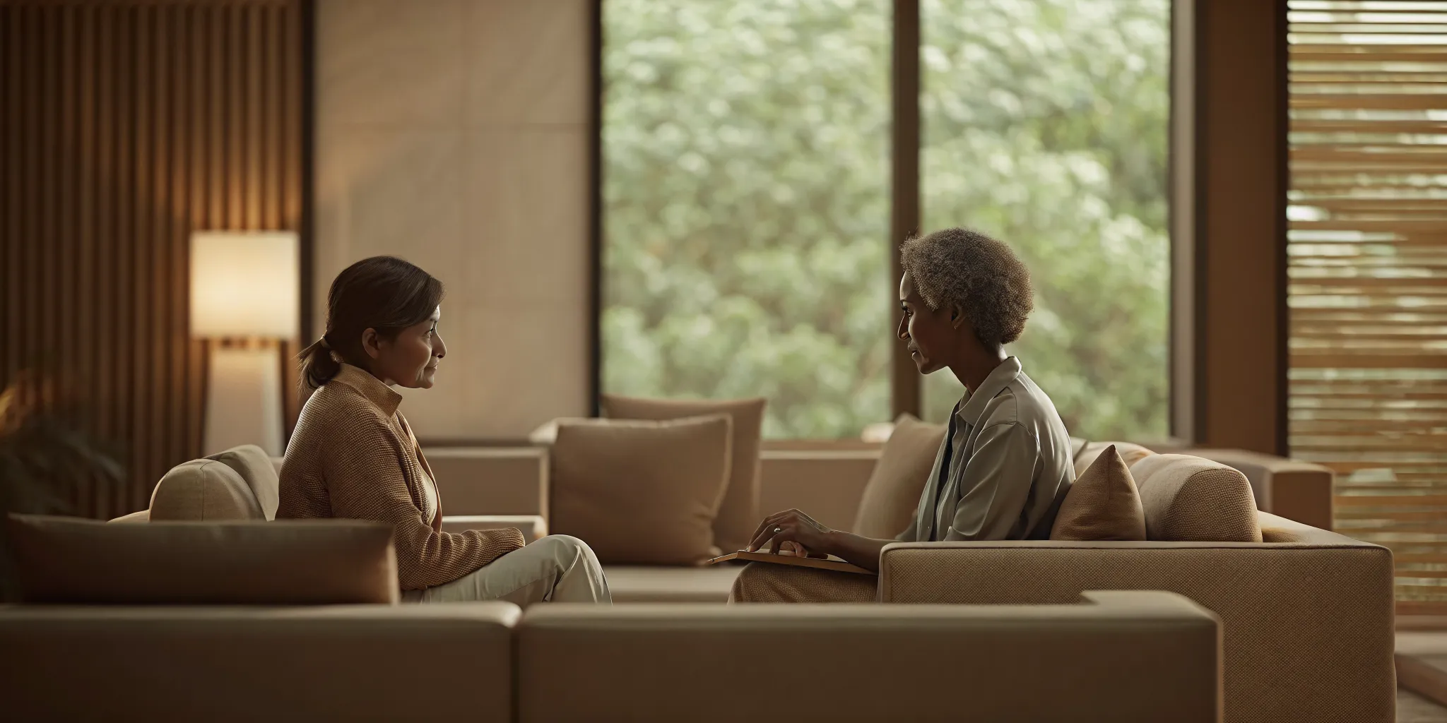 Family member discussing rehab center questions with an admissions professional