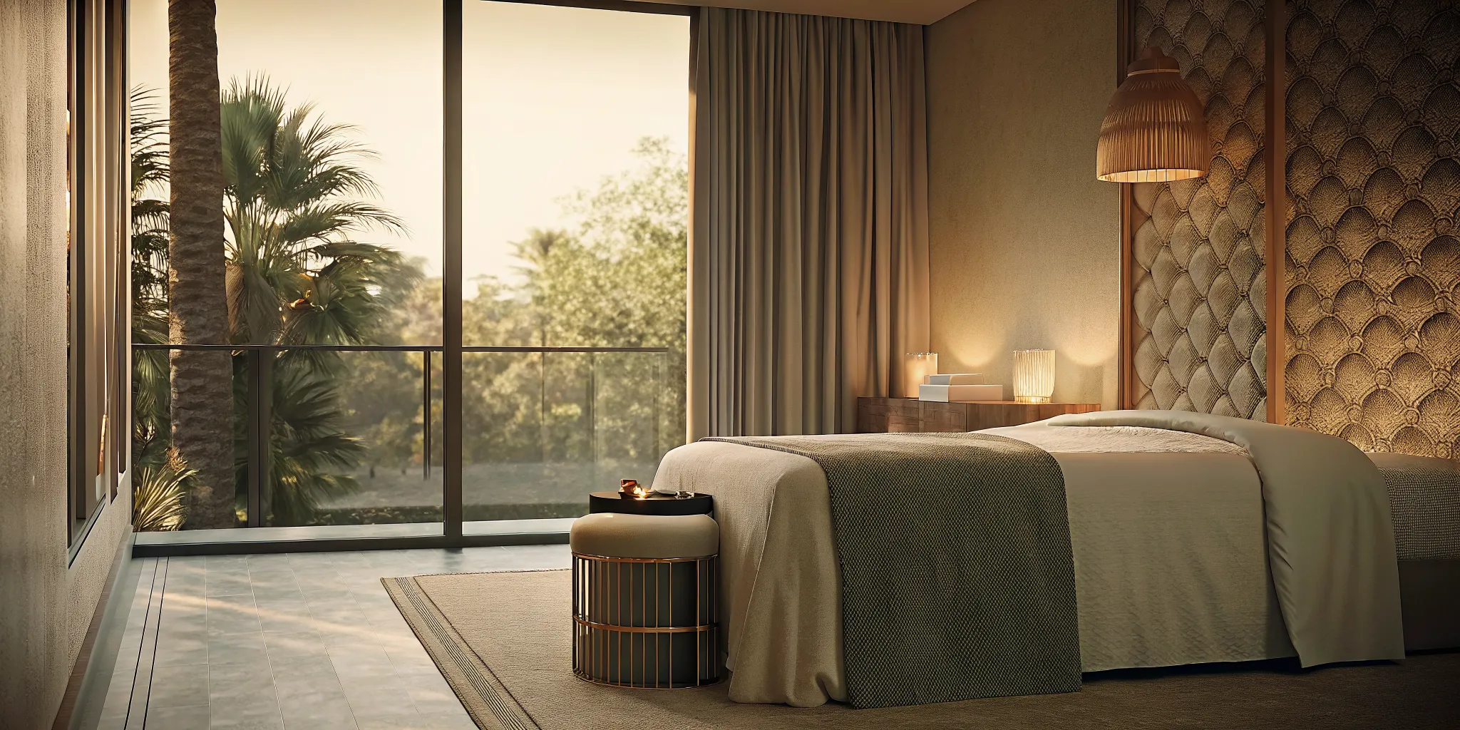 Luxury private detox suite interior with plush bed, soft lighting, and elegant furnishings in Beverly Hills