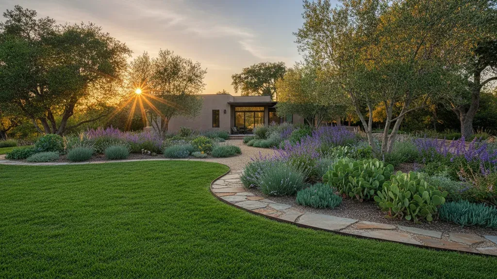 Landscape edging separating a lawn from a California planting bed