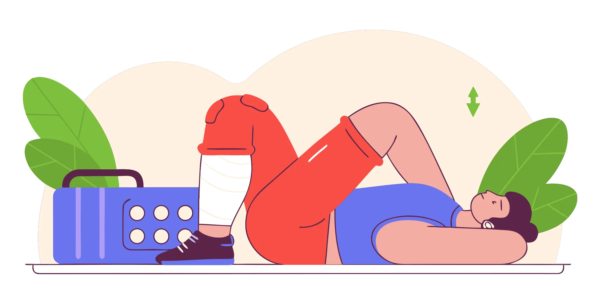 Athlete planning a recovery routine with a foam roller and handheld vibration device