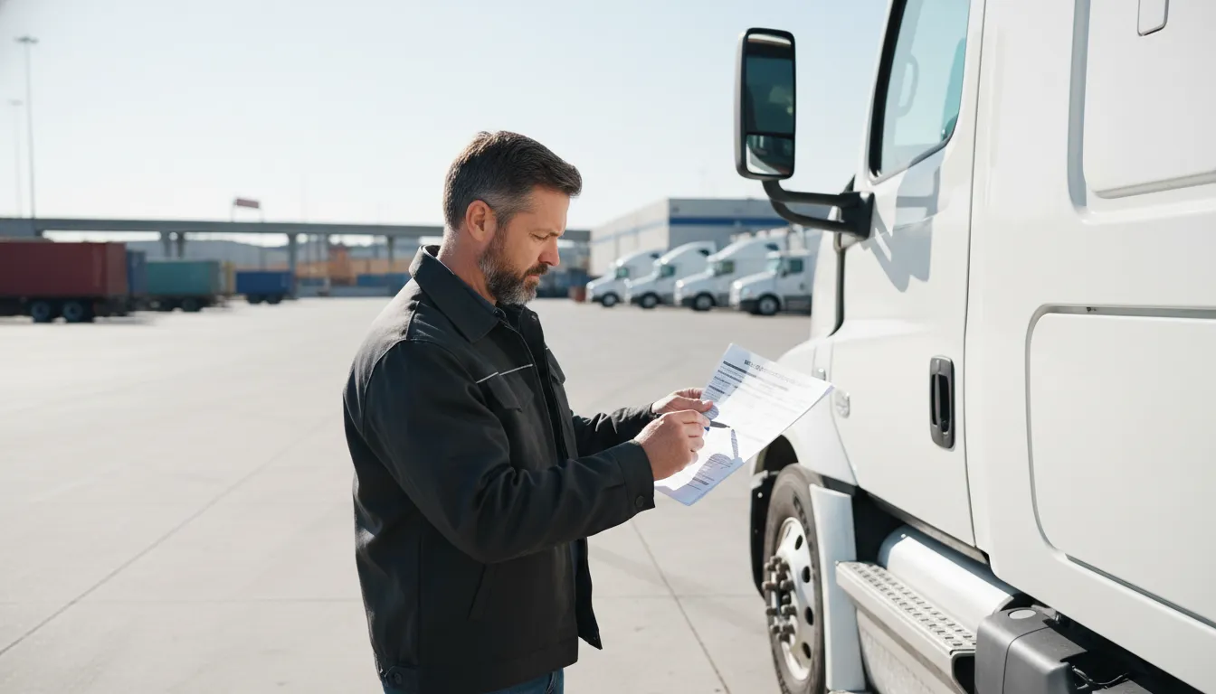 CDL driver reviewing lease purchase semi truck operating costs
