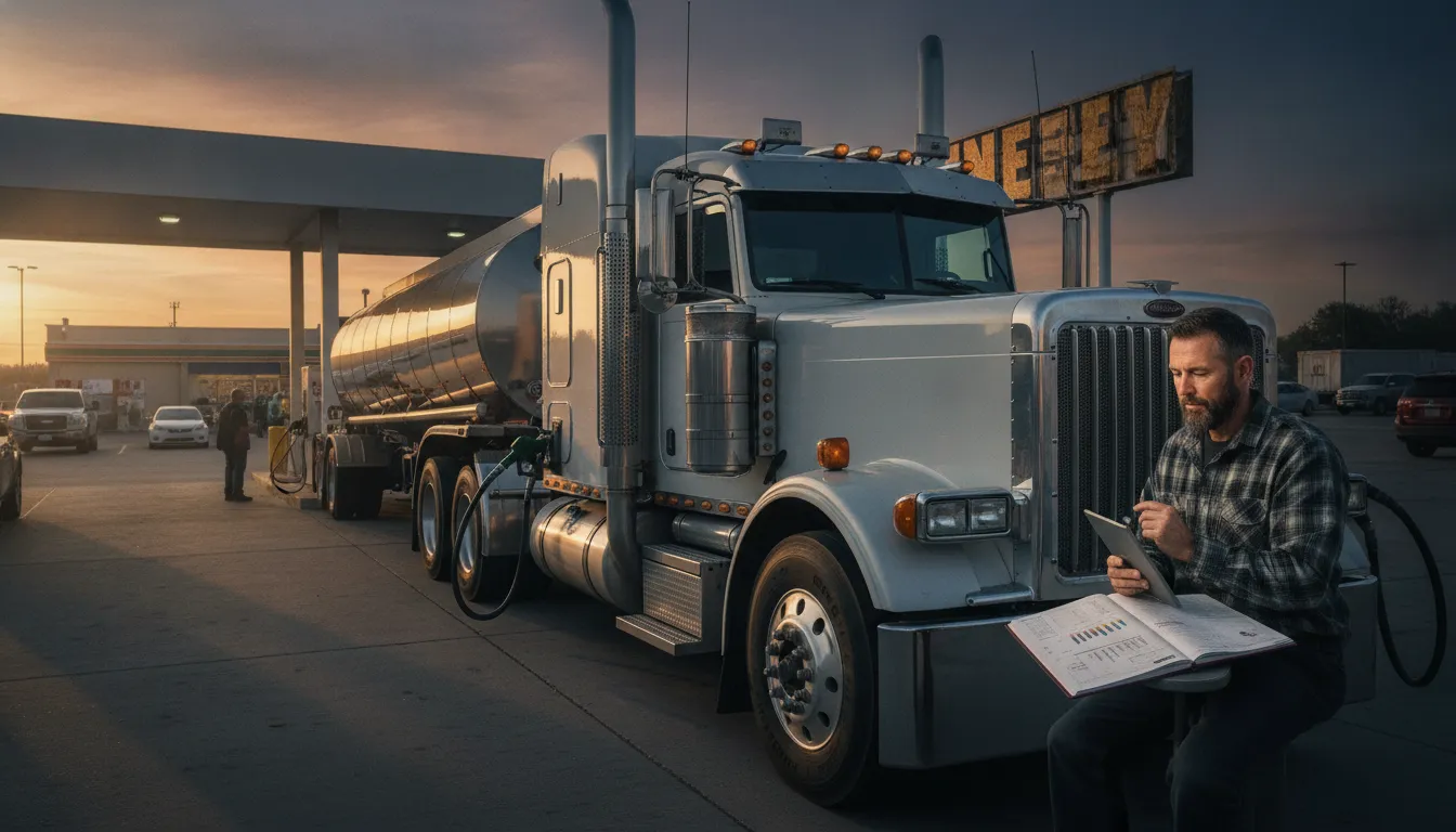 Lease purchase truck fueling while the driver tracks operating costs