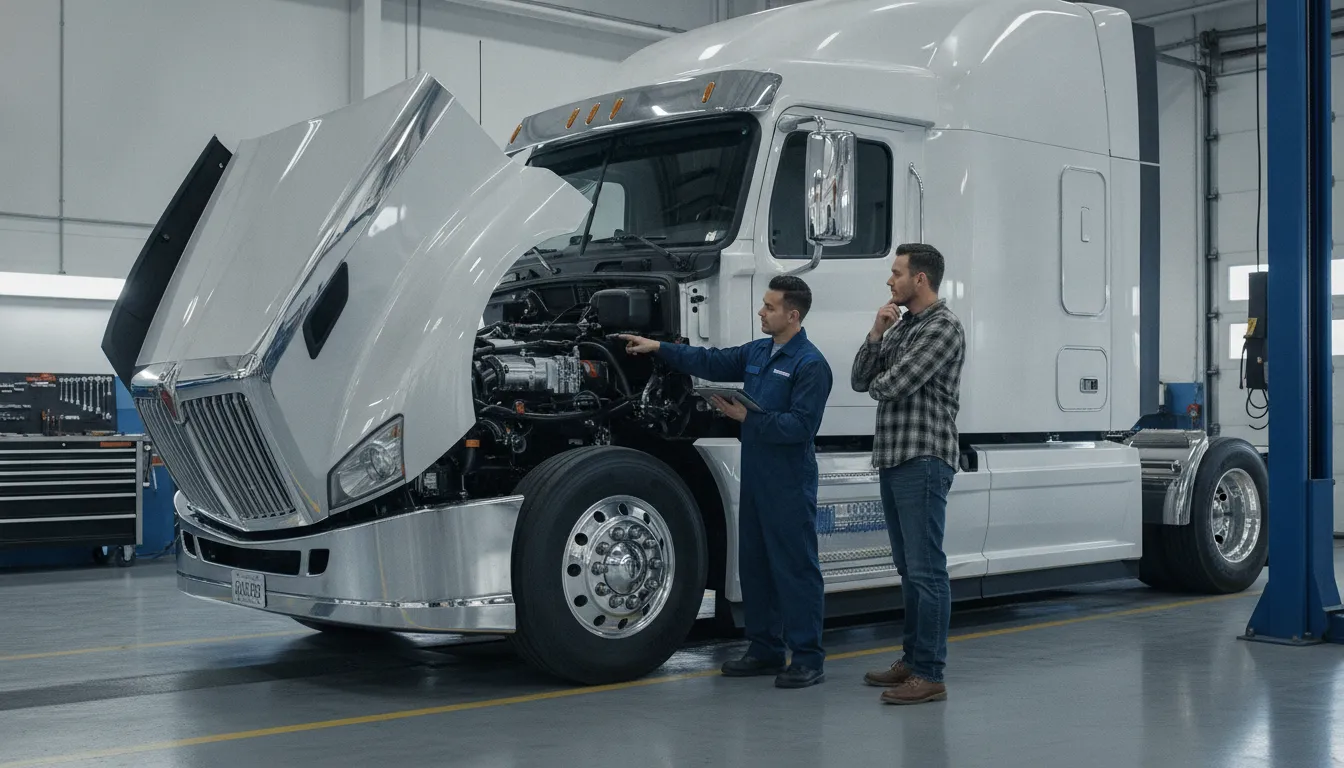 Mechanic inspecting a semi truck to protect an owner operator maintenance reserve