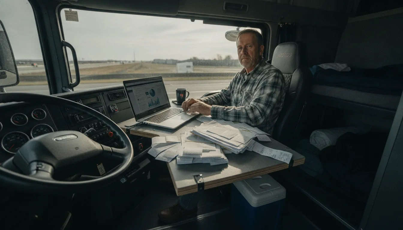 Owner-operator organizing receipts and tax records