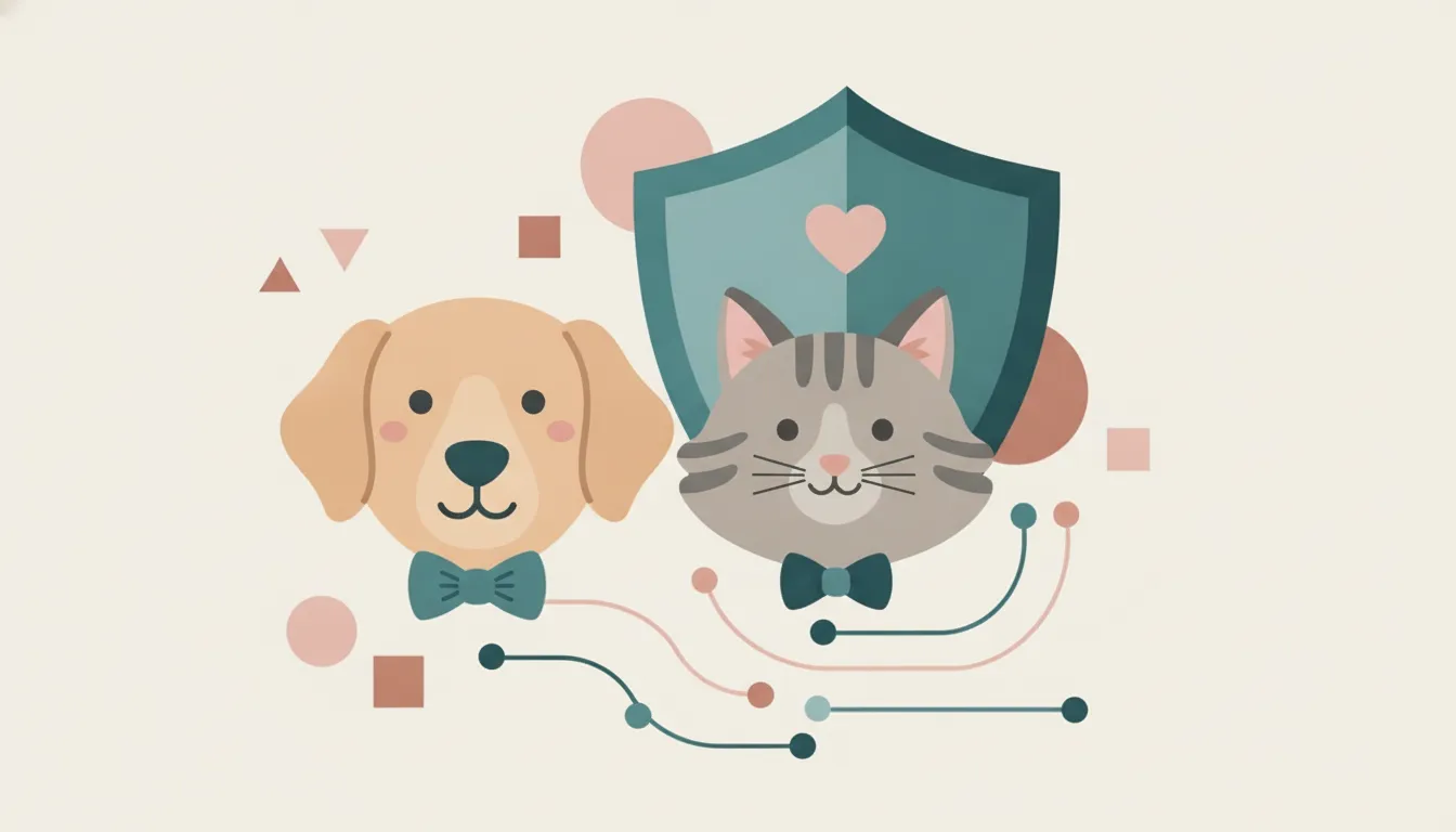Dog and cat beside a shield representing pet insurance for pets with pre-existing conditions.
