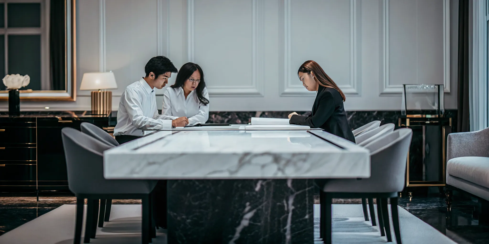 Buyer and seller representatives reviewing who opens escrow documents
