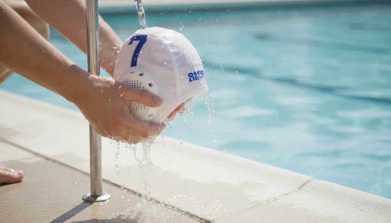 Rinsing and air drying a water polo cap