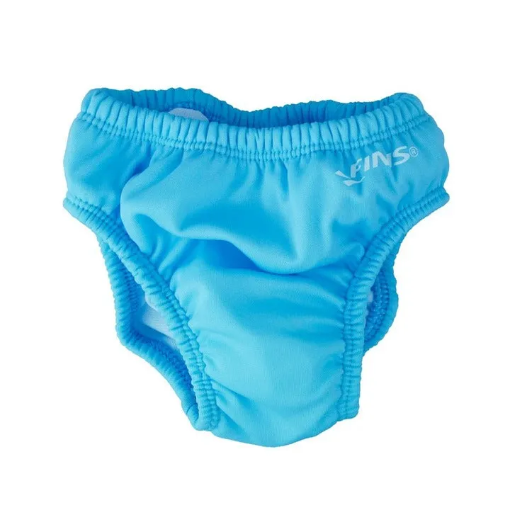Blue FINIS reusable swim diaper with elastic waist and leg openings