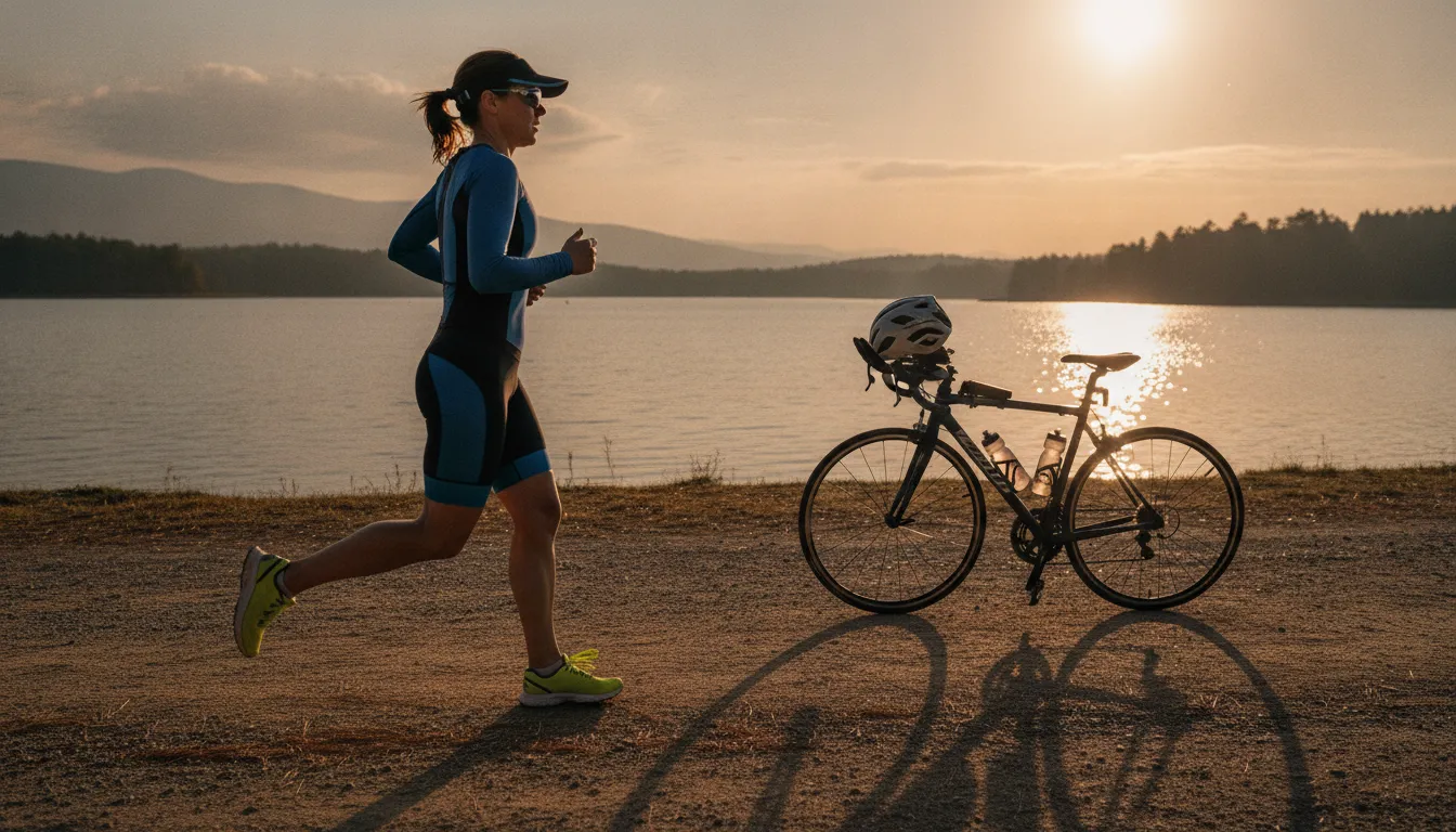 Triathlete practicing a bike-to-run transition