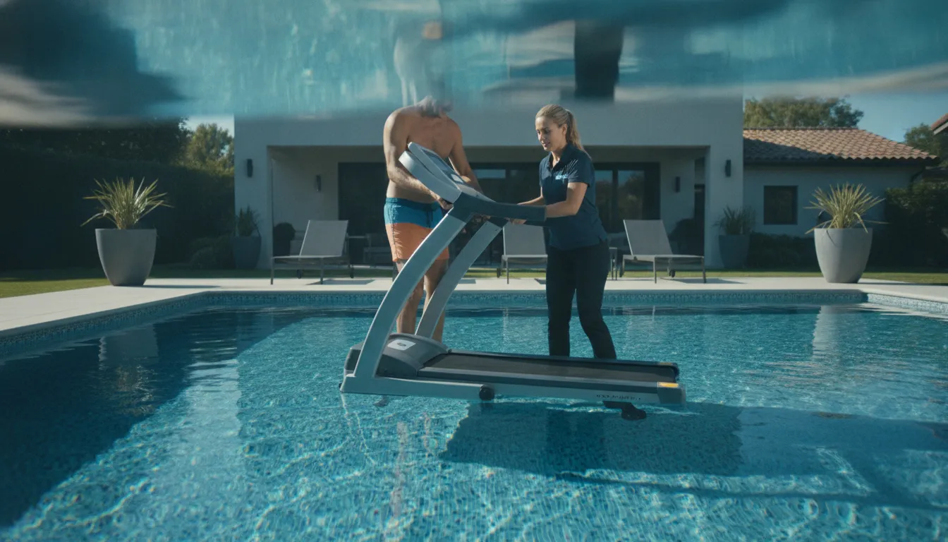 Person walking on an underwater pool treadmill