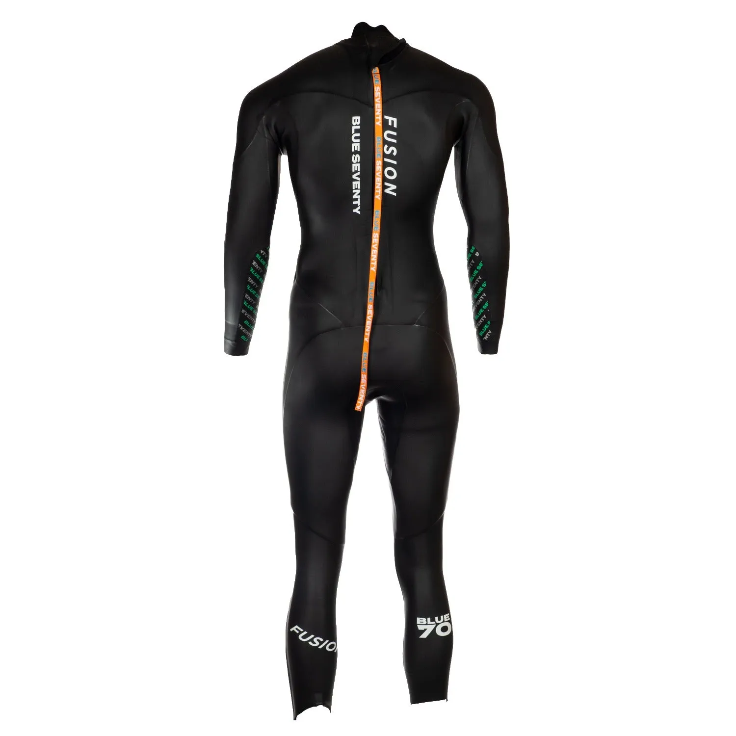 Back view of a fullsuit triathlon wetsuit for open-water preparation
