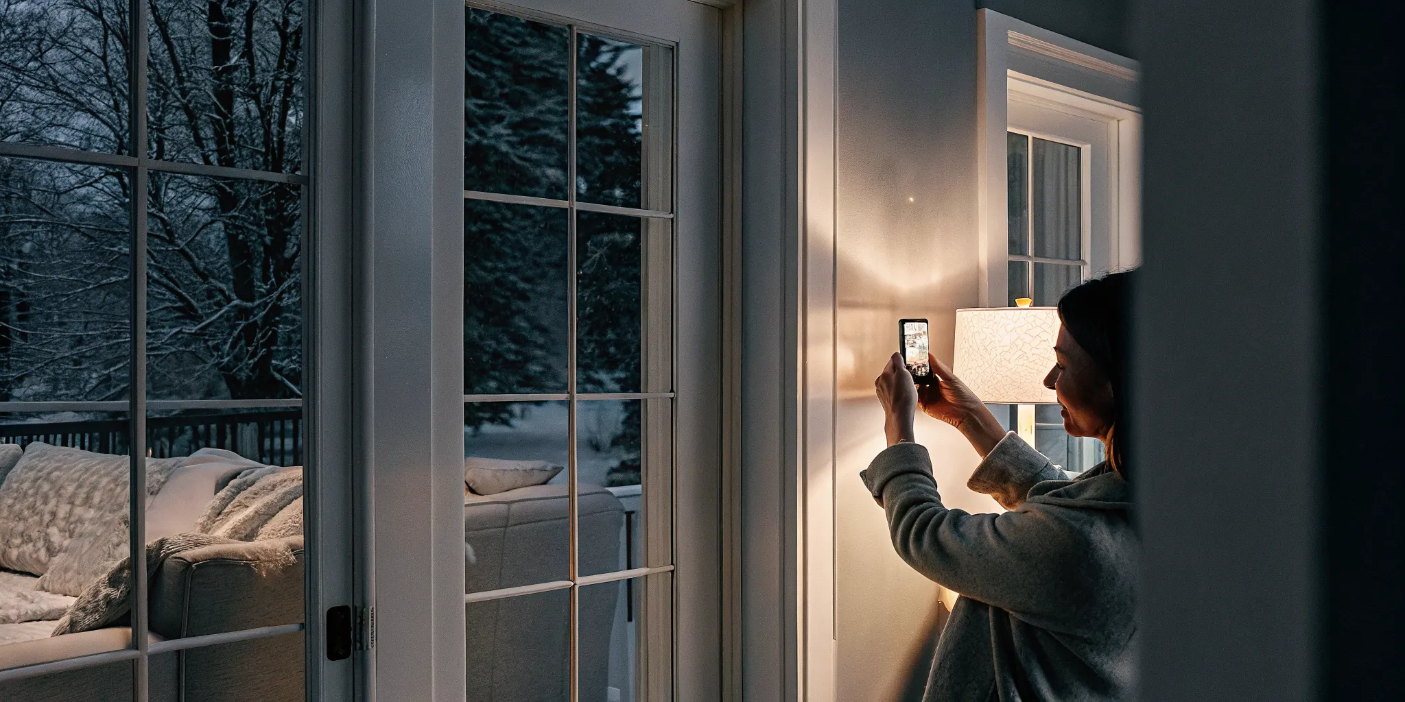Homeowner checking a digital thermostat during winter with heat setting displayed in a cozy Indianapolis home