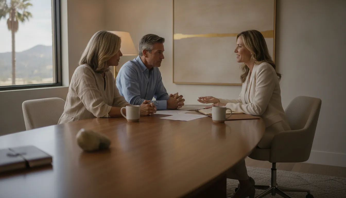California family reviewing the costs and limits of a revocable living trust with an estate planning attorney