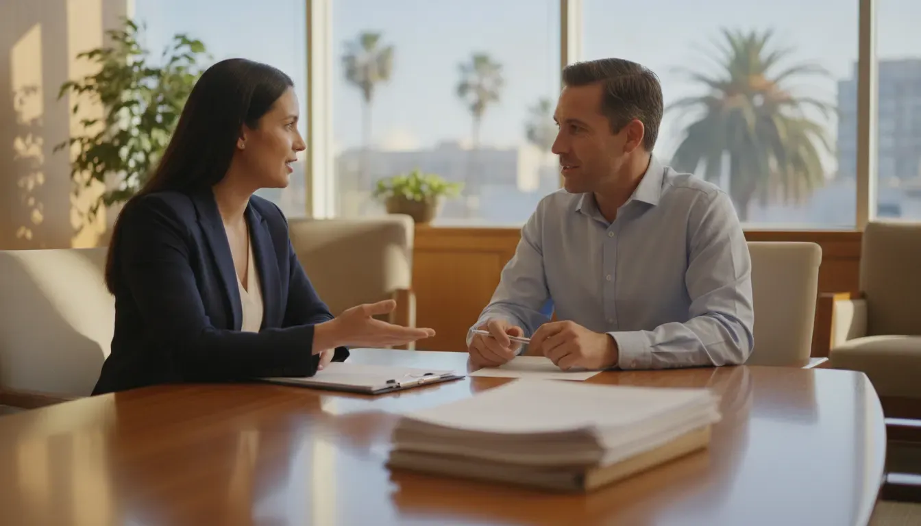 Beneficiary discussing California estate administration information with an attorney