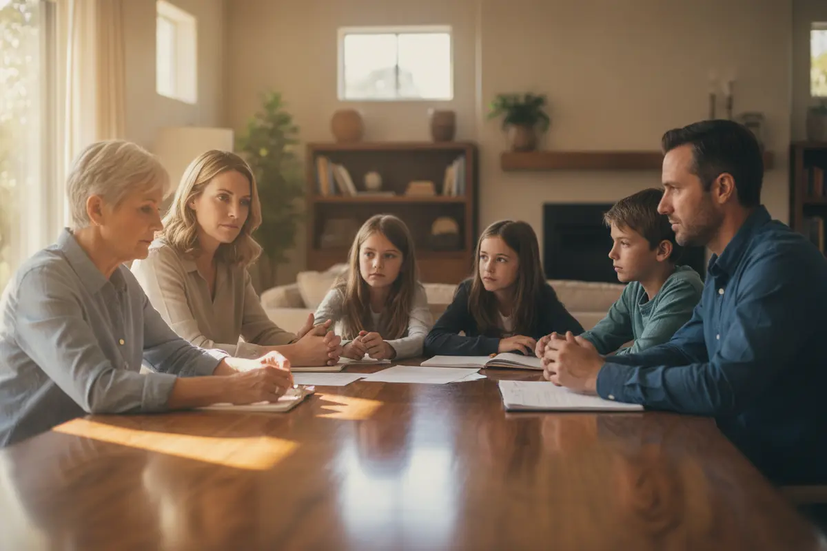 Family discussing how a will and trust fit into an estate plan