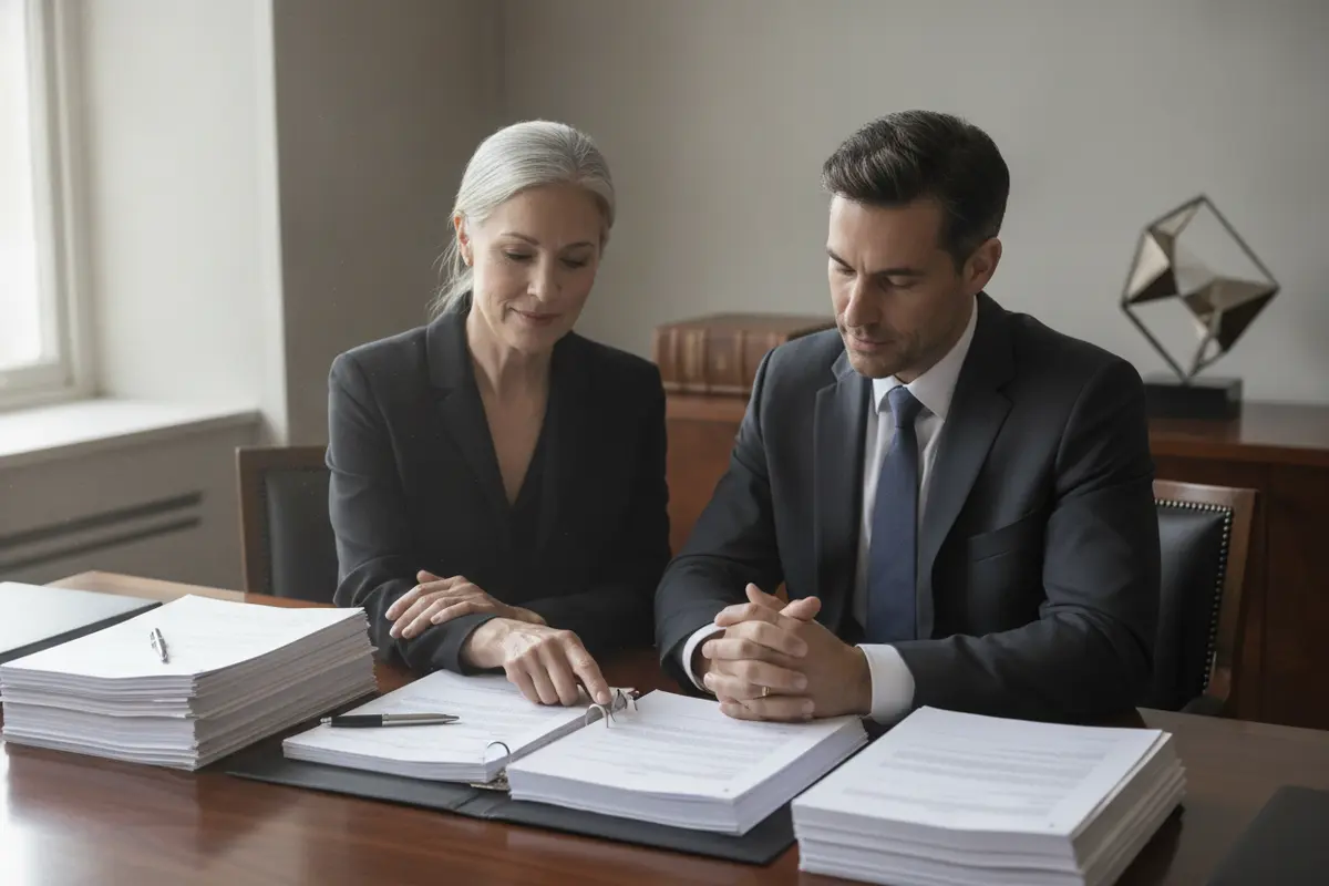 Family member and attorney reviewing a power of attorney beside a revocable trust document