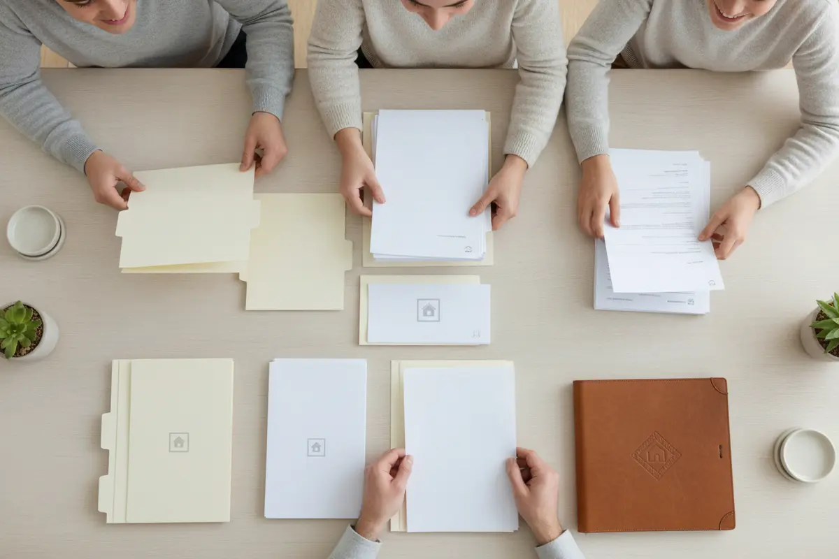 Family organizing property and financial records for an estate