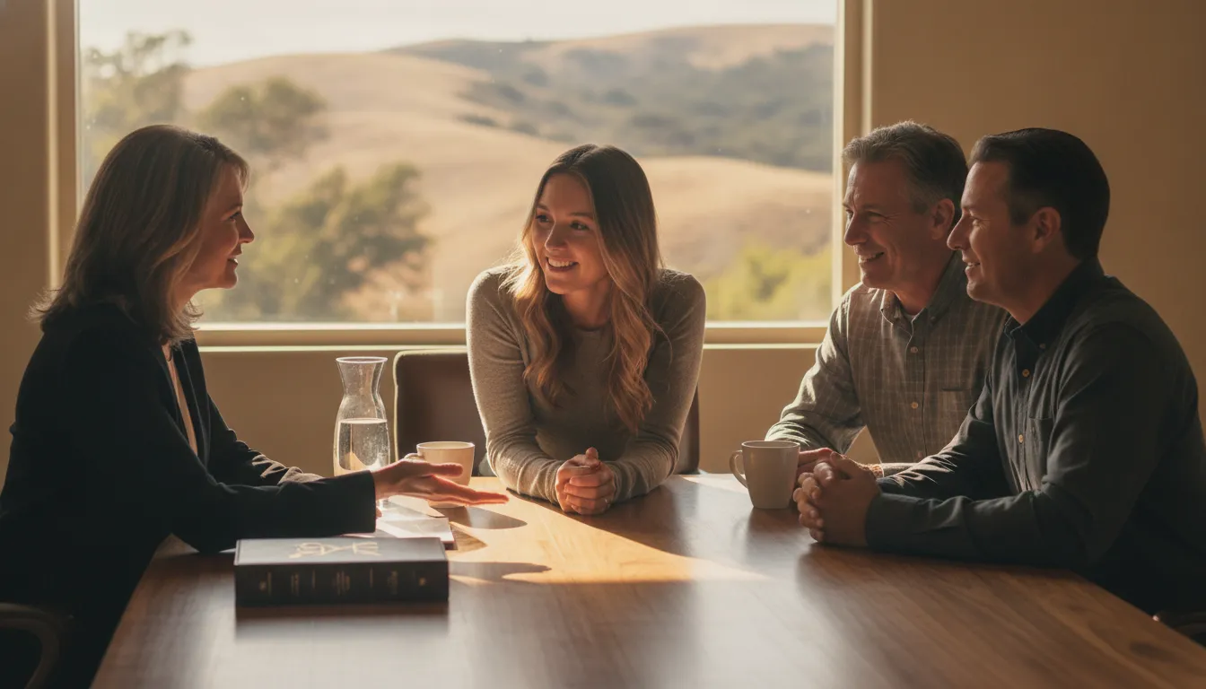 Family members reviewing trust administration plans with an advisor
