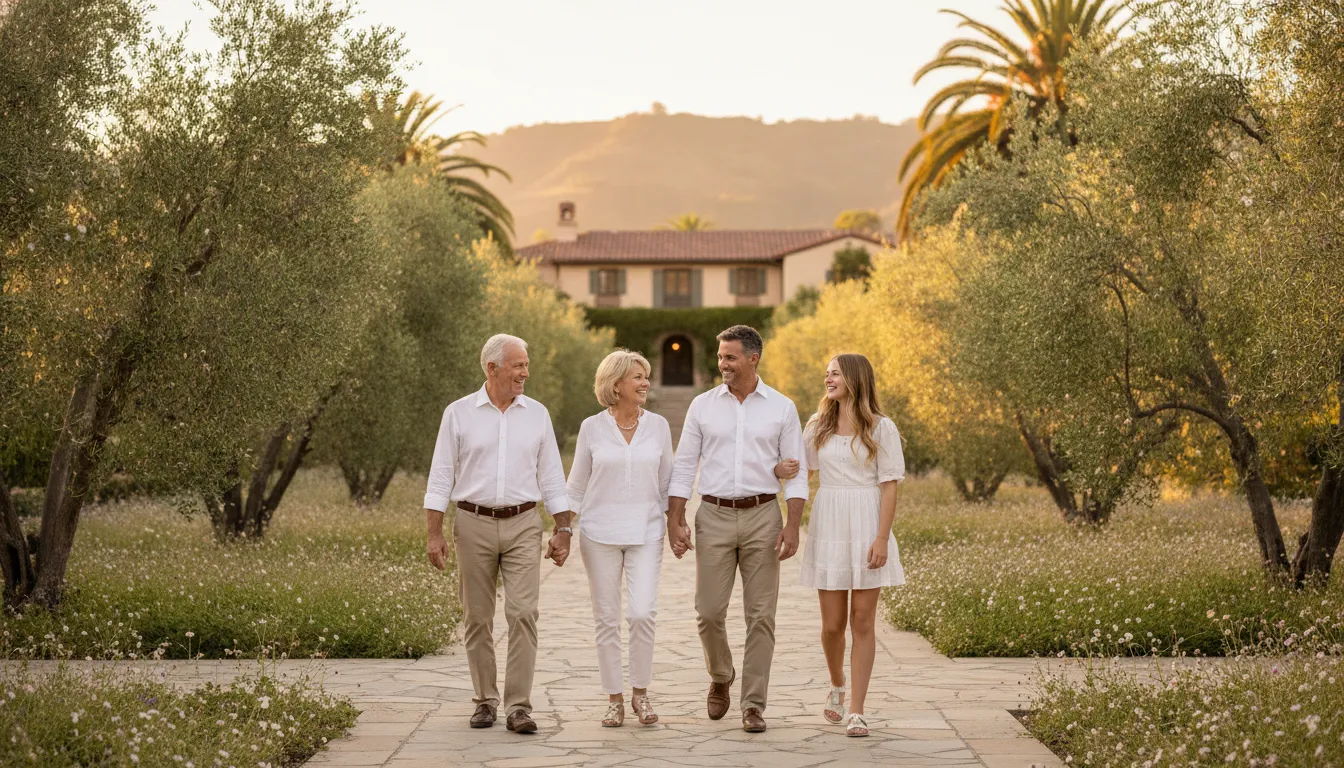 Multigenerational California family walking together after discussing an inheritance plan