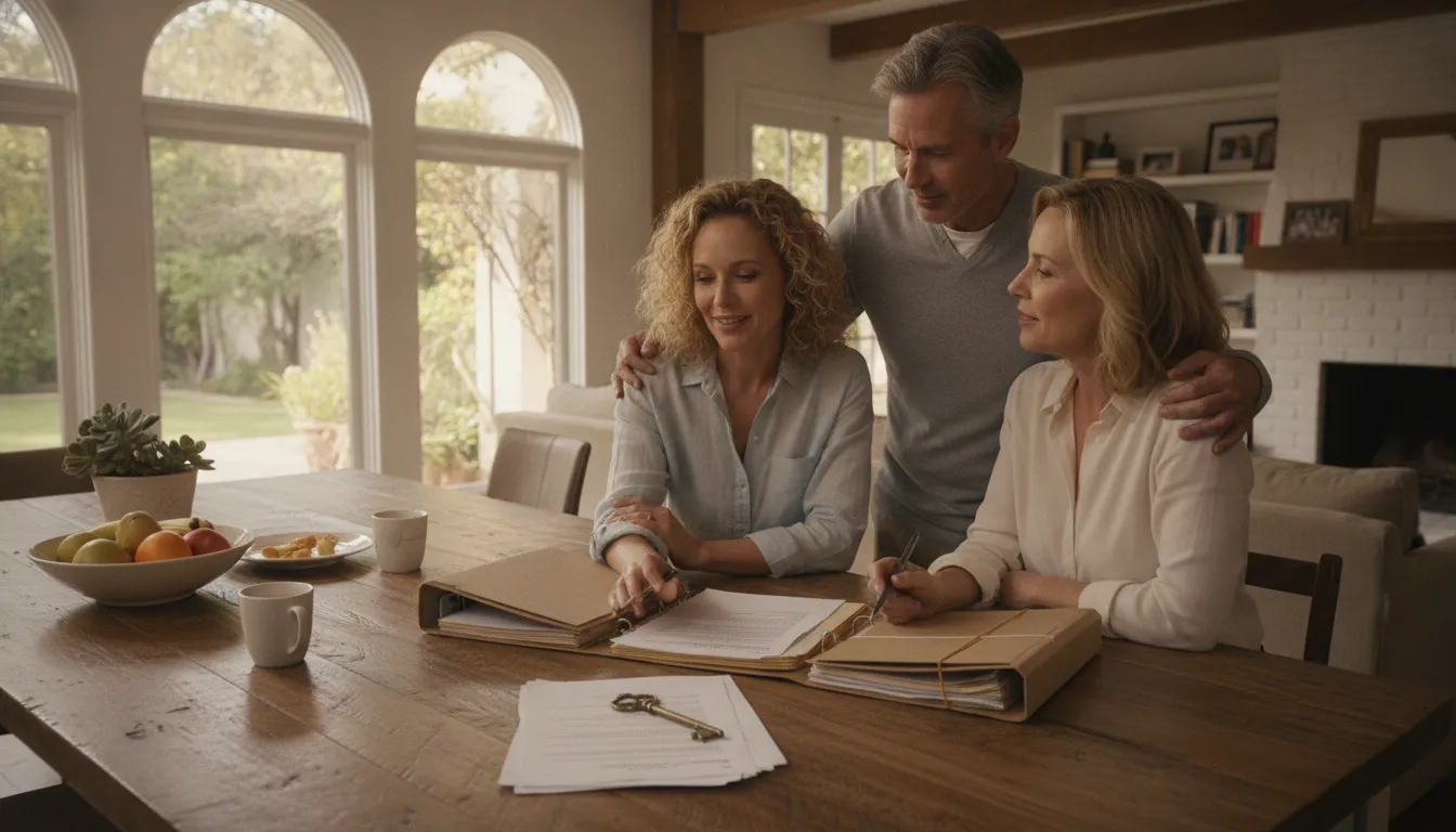 California siblings discussing inherited home and estate responsibilities