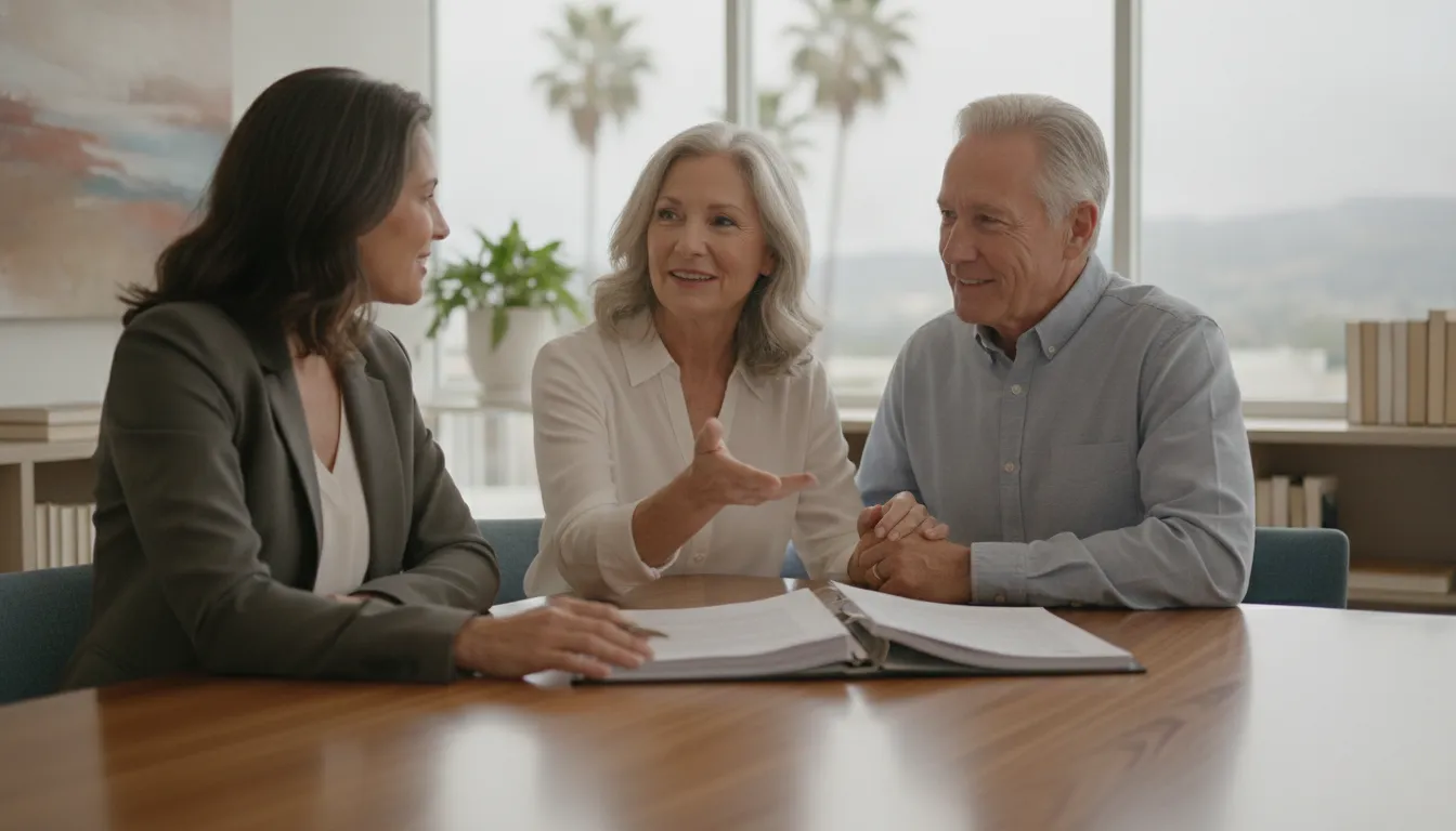 California couple discussing trust administration with an estate planning attorney