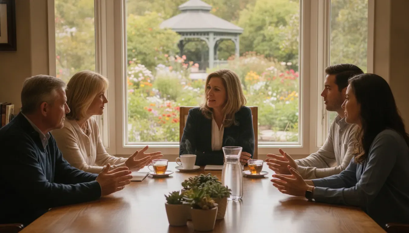 Family discussing charitable goals with an estate planning attorney in California