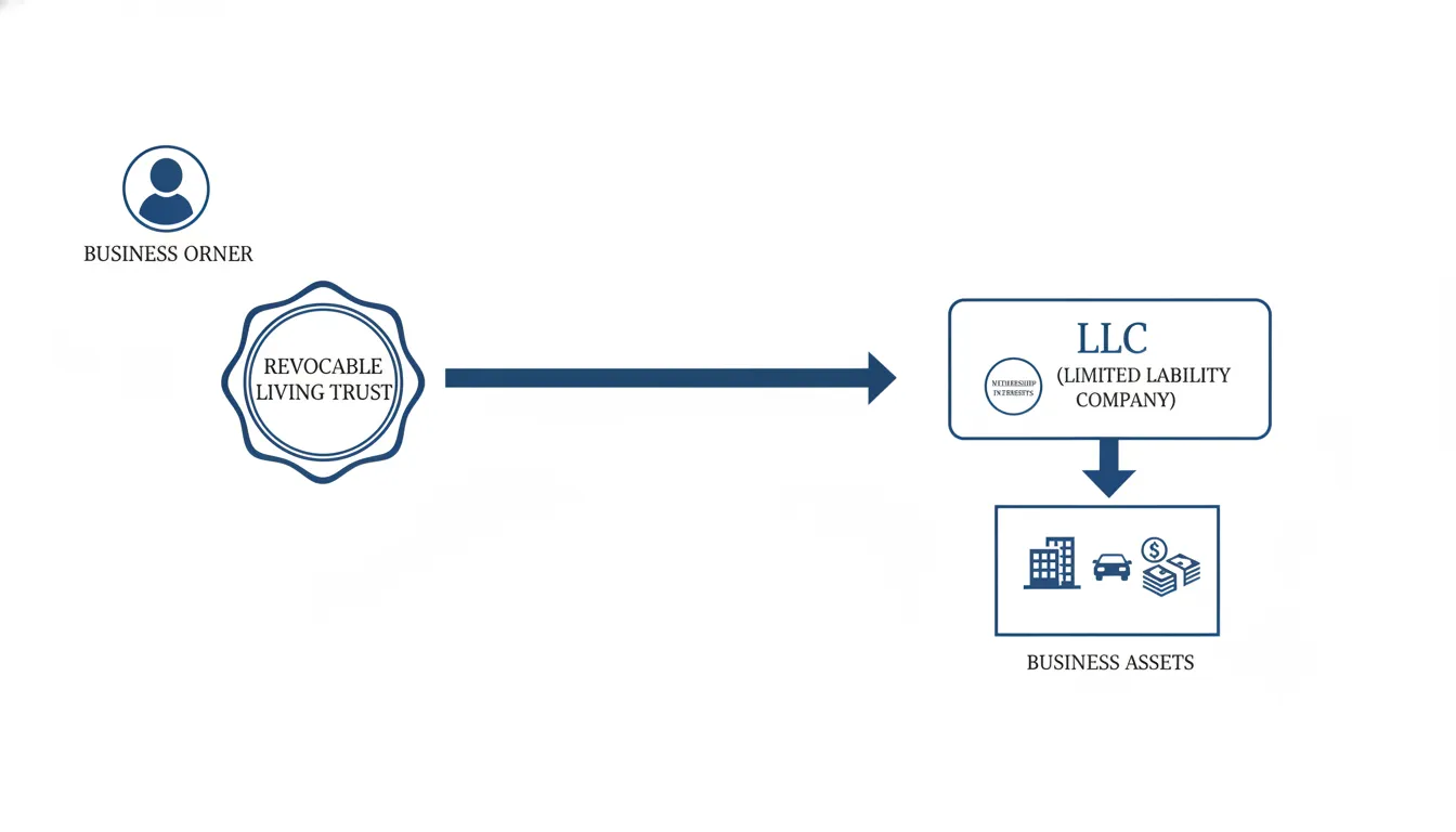 Diagram showing how a California living trust holds LLC membership interests for business succession planning