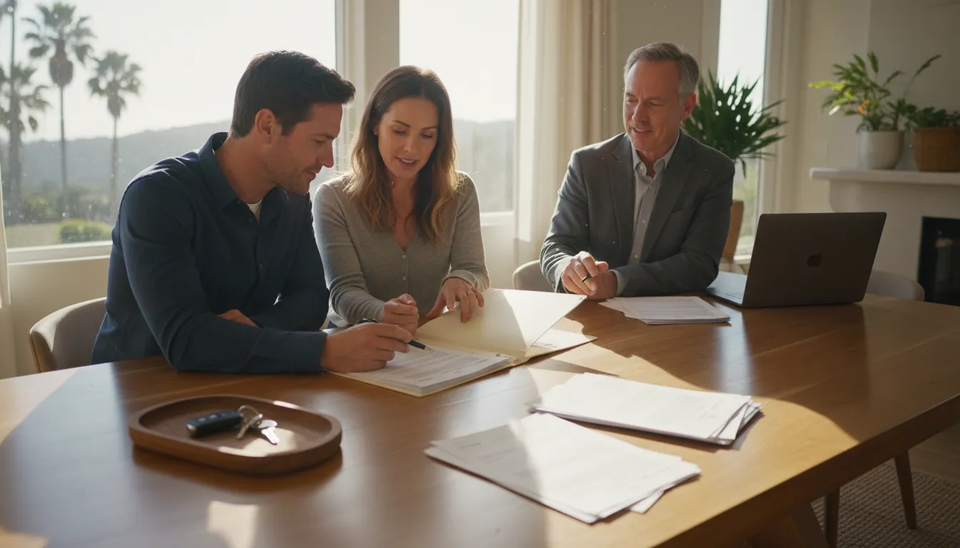 California couple reviewing living trust funding updates with an adviser