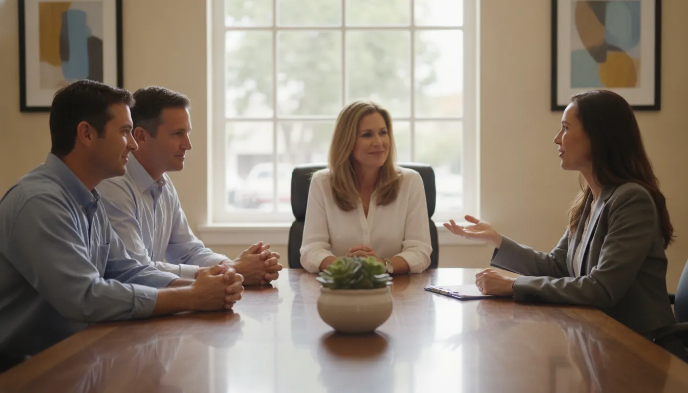 California family discussing trustee selection for a beneficiary with addiction