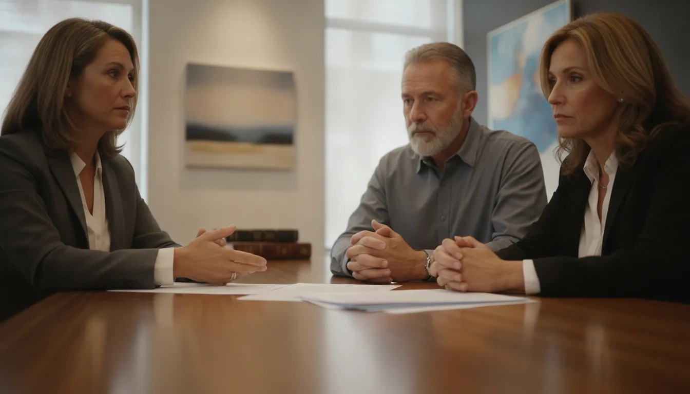 Family reviewing estate documents with an attorney