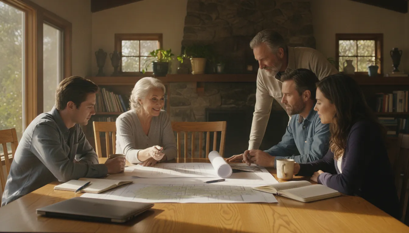 A multi-generational California family discussing their estate plan together at a table