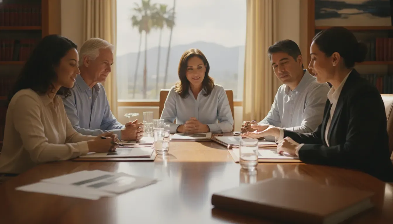 California family reviewing trust property records with an estate attorney