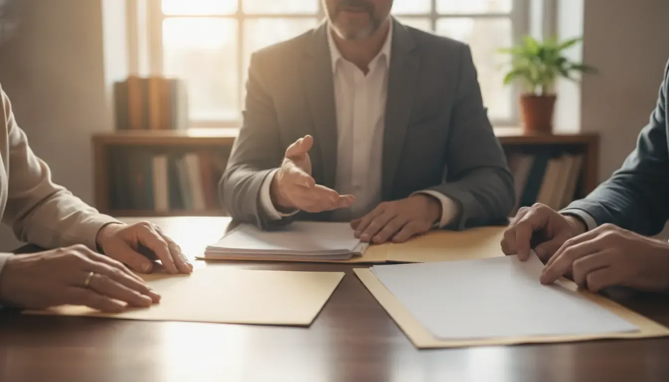 Estate attorney and client reviewing trust documents and trustee responsibilities